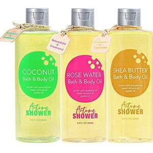 Bad- en lichaamsolie - Autumn Shower olie met zoete amandel, jojoba-olie, sheaboter & rozenwater en kokosolie badoliën Moederdag cadeau voor vrouwen, multifunctionele olie voor haar en droge huid, 780