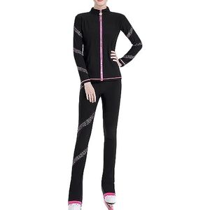 Youthful flying Kunstschaatsen spiraal broek en jas sets met strass meisjes dames warme professionele training fleece schaatsen outfits (maat: XL, kleur: roze)