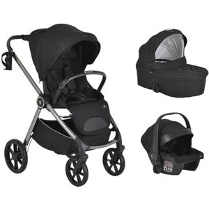 Cangaroo Unique 3-in-1 combi-kinderwagen, babyzitje, schokdempers, PU-wielen, kleur: zwart