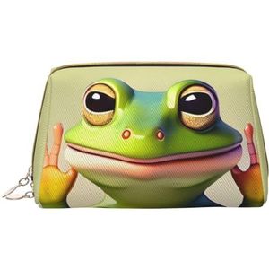 The Funny Frog Doing Yoga Draagbare Cosmetische Tas &Travel Cosmeticatas, Unisex, Ritssluiting, Geschikt voor dagelijks gebruik, Wit, Eén maat