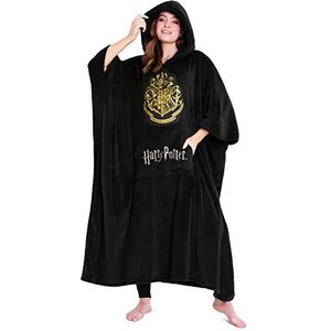 Harry Potter zeer grote dekenhoodie voor dames, mannen en tieners, draagbare fleece-deken, Eén Maat (Zwart lang)