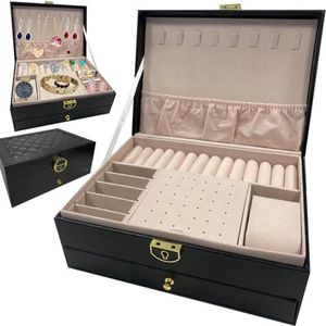 RETOO Sieradenkistje voor dames, PU-leer, sieradenopslag, sieradenkoffer, sieradenkistje, reiskoffer, sieradendoos voor ringen, oorbellen, halskettingen, armbanden, sieradendoos, geschenkdoos