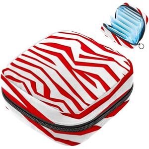 JAVENPROEQT Opbergtas voor maandverband, 1 stuks, grote maandverband, organizer, herbruikbare eerste menstruatietas voor meisjes, dames, 17 x 17 x 12 cm, achtergrond met rode en witte zebraprint