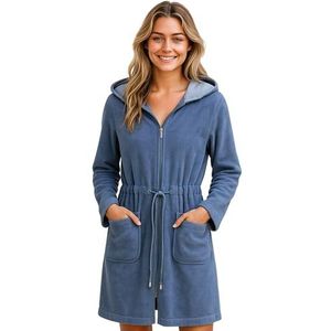 Morgenstern Badjas Dames met Rits Capuchon Lichtgewicht Korte Ochtendjas met Katoen OEKO TEX Emily Jeansblauw S
