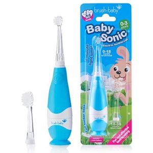 Brush-baby BabySonic Elektrische tandenborstel voor peuters, extra zachte haren, 2-minuten-timer en led-verlichte tandenborstelkop voor kinderen van 0-3 jaar, babyblauw