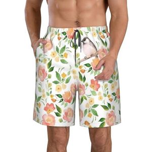 Bloem en Vogel Print Heren Zwemmen Shorts Trunks Mannen Sneldrogend Ademend Strand Surfen Zwembroek met Zakken, Wit, XXL