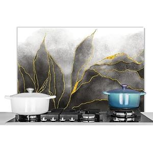 KitchenYeah© Spatscherm Keuken 80x55 cm Kookplaat Achterwand Beschermer Muur Spatwand Fornuis Aluminium Hittebestendig - Marmer - Zwart - Goud - Luxe - Marmerlook