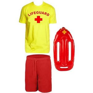 Lifeguard Zwemboei kostuum reddingszwemmer 3-delige set T-shirt geel zwembroek rood maat L