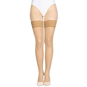 LORES Italiaanse doorschijnende dij hoge hold up kousen met kant top en dubbele onzichtbare siliconen 30 DEN, Vison, X-Small-Small