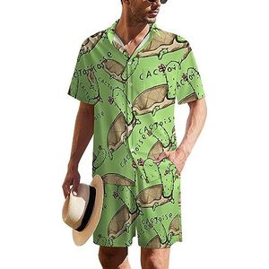 Cactus Turtle Hawaïaans pak voor heren, set van 2 stuks, strandoutfit, shirt en korte broek, bijpassende set