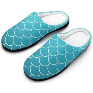 Blauwe Zeemeermin Scalsl Katoenen Slippers Voor Vrouwen Warme Anti-Slip Rubber Zool Huisschoenen Voor Indoor Hotel 9-10 (40-41)