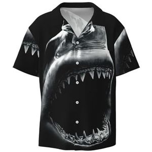 OdDdot Shark1 Print Heren Overhemden Atletische Slim Fit Korte Mouw Casual Business Button Down Shirt, Zwart, XXL