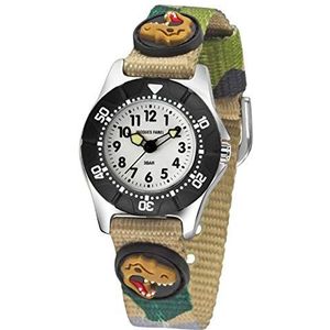 JACQUES FAREL Kinderhorloge jongens T-Rex Camouflage Textielband Draairing analoog kwarts KWD 4111, beige, Riem