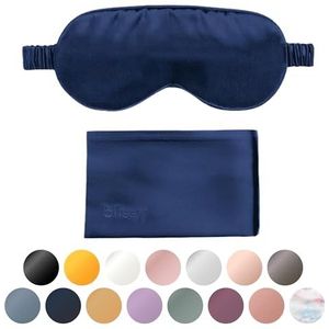 Blissy Zijden slaapmasker - zijden oog slaapmasker voor dames en heren voor totale verduistering - 100% pure moerbeizijde, 22 momme 6a-vezels - blinddoek zijden slaapmasker zijslaper oogdekking (blauw