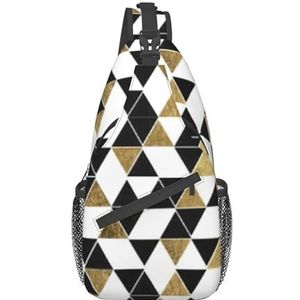 Visschaalprint heuptas voor dames en heren, modieuze crossbody-tassen, draagrugzak met verstelbare riem, Mode Modern Zwart Wit Goud Driehoeken, Eén maat
