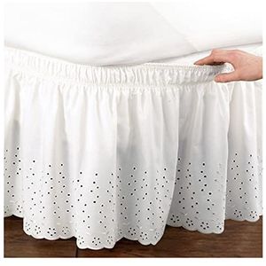 Bedrok wit beige geborduurde bedoverhemden zonder oppervlak elastische band bedrok 37 cm hoogte bedschort voor bruiloft thuisgebruik Queen size (kleur: A)