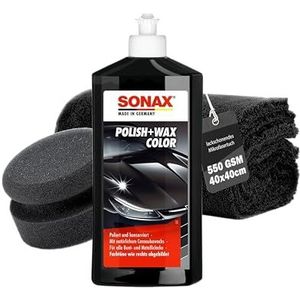 Sonax - Polish & Wax Color - Polijstset - Zwart - 500 ml Autopolitoer met Polijstspons en Polijstdoek