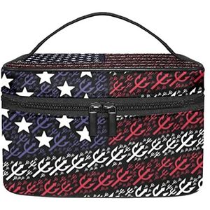 Make-up Organizer Bag, Reizen Make-up Tas Organizer Case Draagbare Cosmetische Tas voor Vrouwen en Meisjes Toiletartikelen Verenigde Staten Vlag Trident Vork, Meerkleurig, 22.5x15x13.8cm/8.9x5.9x5.4in