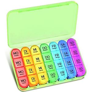 Betife Pillendoos 7 dagen 's ochtends 's middags 's avonds 's nachts, BPA-vrij, pillendoos 7 dagen 4 vakken, medicijnbox 7 dagen, grote pillendoos voor 7 dagen, 4 vakken, groen