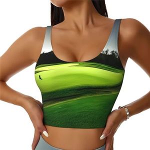 SABFWF Groene Golfbaan Print Yoga BH's, Hoge Impact Ondersteuning, Longline Design, voor Fitness, Hardlopen en Meer, Zwart, S