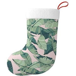 Aubnva Groene Palmboom Bladeren Roze Print Kerst Kous 17.7 inch Feestelijke Decor Voor Xmas Familie Bijeenkomsten Party Gunsten