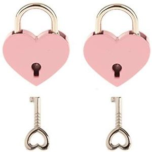 Klein metalen hartvormige hangslot mini slot met sleutel voor juwelendoos, opbergdoos dagboek boek, pak van 2 (roze)