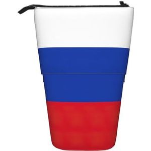 Evengigy Russische vlag print schattig etui met rits verstelbare standaard potloodhouder grappige make-up tas, Zwart, Eén maat, Tas Organizer