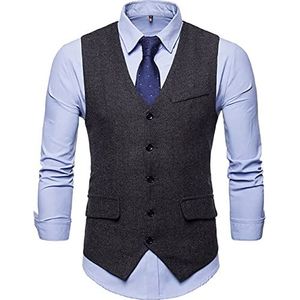 Showu Mannen klassieke Paisley vest vest pak set double breasted slim fit formele bruiloft zakelijke vest, Veerbeen/Zwart3, M