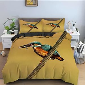 BAIL Dubbel dekbedovertrek geel ijsvogel 3D dekbedovertrek set 110g zacht microvezel ademend dekbedovertrek met 2 kussenslopen 50 x 75 cm voor geliefden