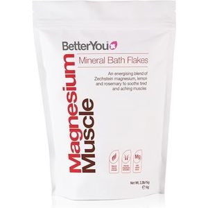 BetterYou Transdermale magnesium spiervlokken, 1 kg, mineraalbadzout, helpt bij het herstel van de spieren na de training, vermindert vermoeidheid en vermoeidheid, geschikt voor veganisten