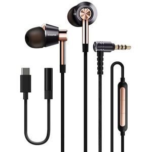 1MORE Triple Driver In Ear Oordopjes, Hi-Res Koptelefoon met MEMS Microfoon, Krachtige Bass Geluid, Inline Afstandsbediening, Bedrade Oordopjes met 3.5mm Aansluiting voor Smartphones en PC (Goud)