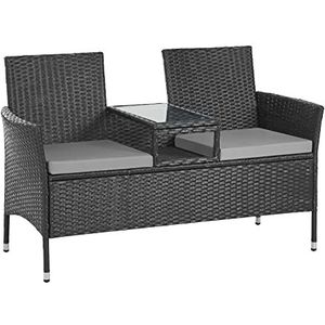 SVITA Chicago Polyrotan tuinbank, rotan bank, inclusief tafel, zitbank, geschikt voor balkon, tuinmeubel, parkbank, in grijs, zwart of bruin (zwart)