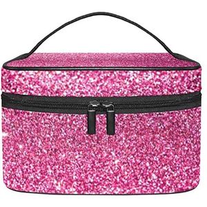 Make-up Organizer Bag, Reizen Make-up Tas Organizer Case Draagbare Cosmetische Tas voor Vrouwen en Meisjes Toiletries Roze Roze Glitter Effect, Meerkleurig, 22.5x15x13.8cm/8.9x5.9x5.4in