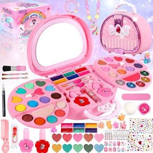 ZLPBAO Kinderschminkset voor meisjes, wasbare kinderschminkset voor meisjes met glitterstenen, zelfklevend, speelgoed, geschenken, rollenspel, speelgoed voor meisjes vanaf 5, 6, 7, 8, 9, 10, 11, 12