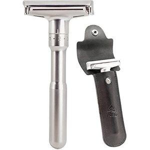 Scheerapparaat, verstelbaar klassiek scheermes, scherp nat scheerapparaat met 2-zijdige meskop voor mannen, veiligheidsscheerapparaat (zilver)