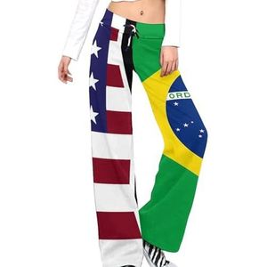 Amerikaanse En Braziliaanse Vlag Vrouwen Broek Casual Broek Elastische Taille Lounge Broek Lange Yoga Broek Rechte Been