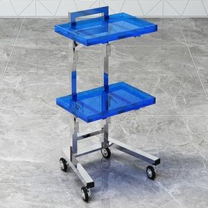 PP-Vic Kapper Acryl Speciale Salon Rolkar, Opvouwbare Mobiele Multifunctionele Kar Met 2 Trays,Roestvrijstalen Gereedschapsstation Voor Kappers,Geschikte Opbergdoos Voor Schoonheidssalons,Blauw