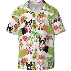 YQxwJL Leuke Cartoon Grappige Giraffen Print Mens Casual Button Down Shirts Korte Mouw Rimpel Gratis Zomer Jurk Shirt met Zak, Corgi Hawaiian Tropische Zomer Ananas, M