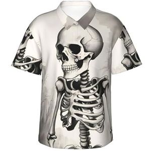 ERSDWRE Interessante skeletprint heren korte mouwen button-down shirts casual zomer strand shirts Hawaiiaanse shirt voor mannen, Zwart, S