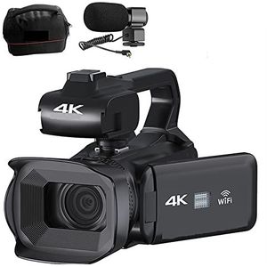 Videocamera, Autofocus 4K Camcorder 18X Zoom 64MP Digitale Video Camera for Streaming Webcam Time-lapse 4""Touchscreen-recorder(64G SD Card,With Microphone)