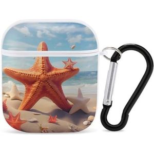 Starfish Seashells Beach Leuke Case voor AirPods 2&1 Schokbestendige Beschermende Hoofdtelefoon Gevallen Cover Met Sleutelhanger voor Mannen Vrouwen