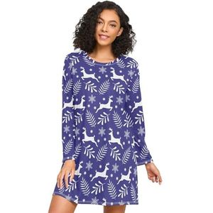 LI ZHI XIN Nachthemd voor dames, lange mouwen, nachthemd, nachthemden, slaapkleding, ronde hals, losse grote maten, nachtkleding, XXXL, sneeuwvlok, hertenpatroon, Meerkleurig, S