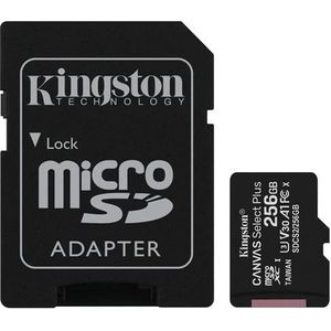 Kingston 256 GB microSDXC Canvas Select Plus 100 MB/s lezen A1 klasse 10 UHS-I geheugenkaart + adapter (SDCS2/256 GB) - 2 stuks