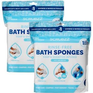Scrubzz Disposable Bed Bath Wipes 25 Pack voor Elderly Travel Camping Single Use Shampoo Shower Rinse Free (2 verpakkingen)