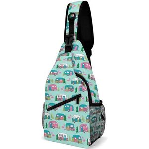 Vintage Camper Flamingo Grappige Crossbody Tas Kleine Sling Rugzak Reizen Borst Tassen Dagrugzak Gift Voor Mannen Vrouwen