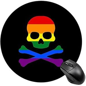 Gay Pride Vlag Schedel Crossbones Ronde Antislip Muismat Grappige Bureau-Mat Rubber Laptop Schrijfmat voor Gamer Kantoor Thuis