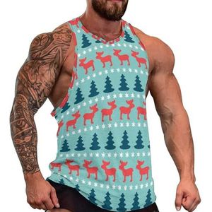 Kerst Fir Tree Moose heren tanktop grafische mouwloze bodybuilding T-shirts casual strand T-shirt grappige sportschool spier