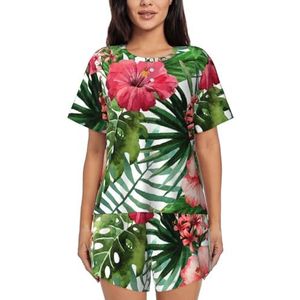 RIVETECH Hibiscus pyjamaset met bloemenprint voor dames met korte mouwen - comfortabele korte sets, nachtkleding met zakken, Zwart, L