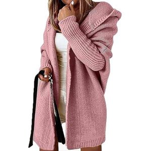 Damesvest Met Lange Mouwen, Lang Vest, Oversized Grof Gebreid Vest, Lang Winter Grof Gebreid Vest, Gebreide Jas Met Capuchon, Gebreid Vest, Open Overgangsjack(XL)