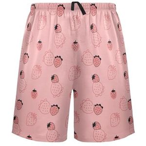 LI ZHI XIN Herenpyjamabroek, korte pyjamabroek, zomer casual shorts, elastische tailleband met trekkoord, rechte losse pasvorm met 2 zakken, S-XXL aardbeienpatroon, Meerkleurig, S